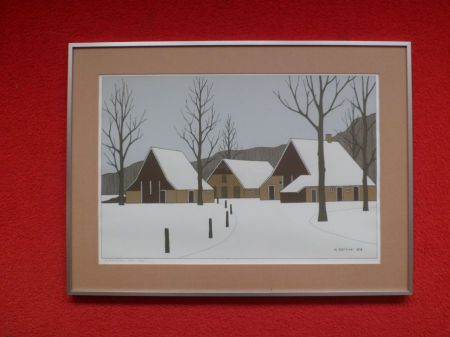 Verkocht.Bernink.Klaas Bernink.1913-1996.Boerderijen in de sneeuw.